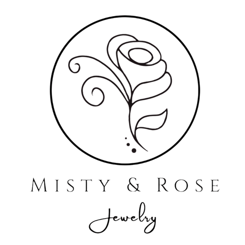 Logo of Misty & Rose Jewelry with a rose design on a pink background